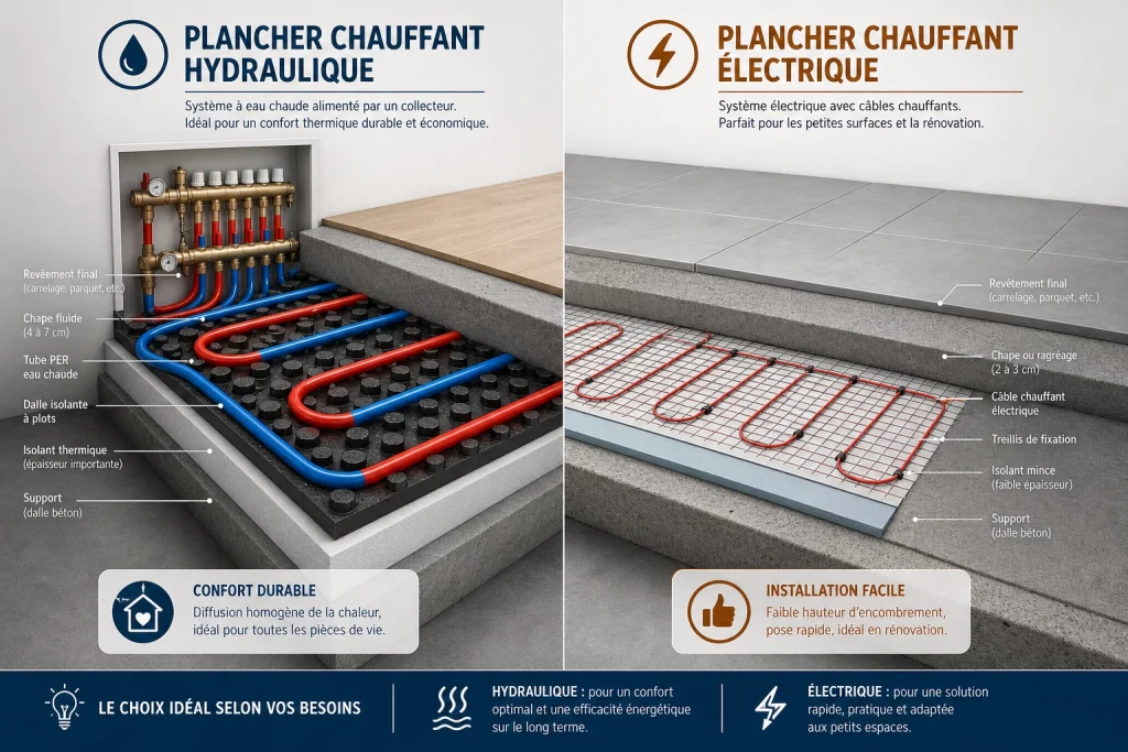 Plancher chauffant 2026 : prix, types et aides disponibles