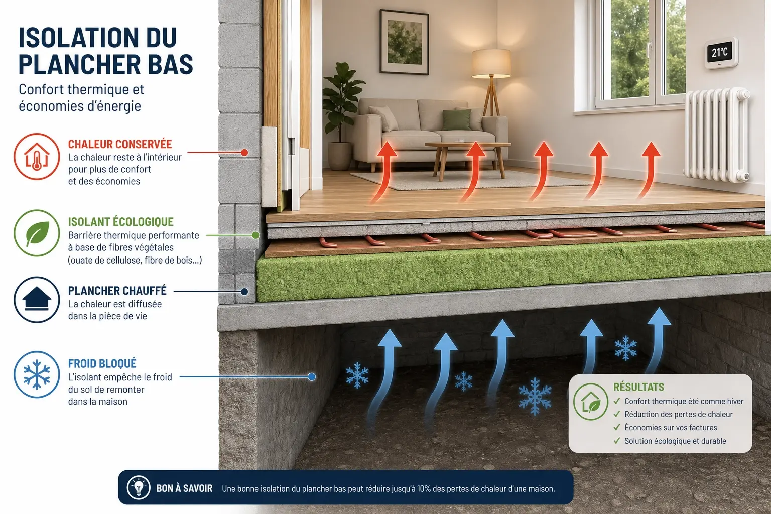 Isolation plancher bas 2026 : prix, techniques et aides